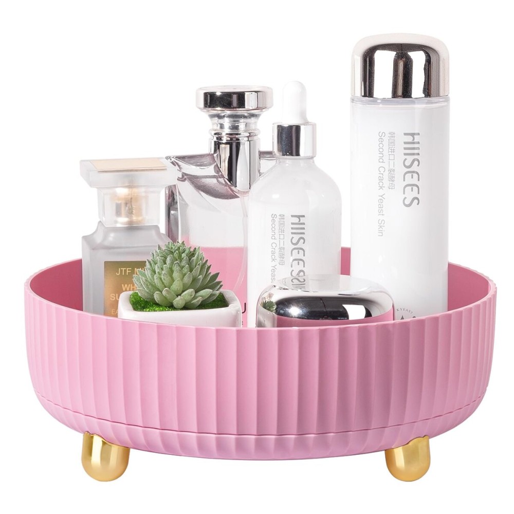 Anyoifax Makeup Perfume Organizer Tray 360 Degree Rotating Lazy Susan Skincare Lotion Organizer Spinning Cosmetics Storage for Dresser, Vanity, Bathroom Countertop, Small Pink