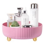 Anyoifax Makeup Perfume Organizer Tray 360 Degree Rotating Lazy Susan Skincare Lotion Organizer Spinning Cosmetics Storage for Dresser, Vanity, Bathroom Countertop, Small Pink