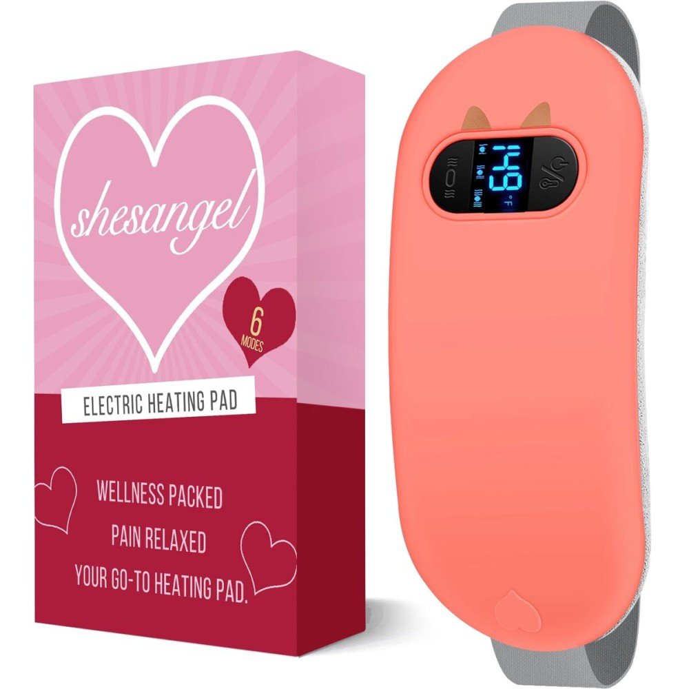 Portable Heating Pad for Period Cramps: Cordless Menstrual Heating Pad with 6 Heat Levels and 6 Massage Modes, 3s Fast Heating Gift for Women and Girl(Peach)
