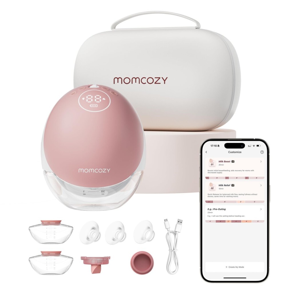Momcozy Breast Pump Hands Free Upgraded Mobile Flow | M9, App Discreet Control with Personalized Multi-Modes & 15 Levels, Wearable Breast Pump 24mm, 1 Pack Cozy Red