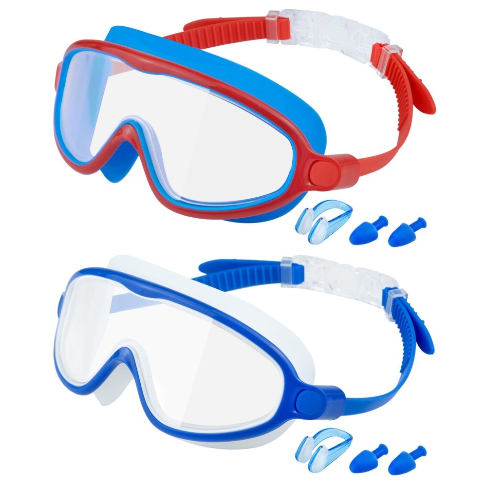 Rantizon Kids Swim Goggles 2 Pack, Wide View Swimming Goggles for Child 3-15, Anti Fog&UV No Leaking Goggles for Boys Girls