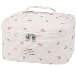 Large Travel Quilted Makeup Bag for Women,Big Floral Cotton Cosmetic Bag, Cute Coquette Aesthetic Floral Toiletry Organizer Bag (Plaid-Flower)