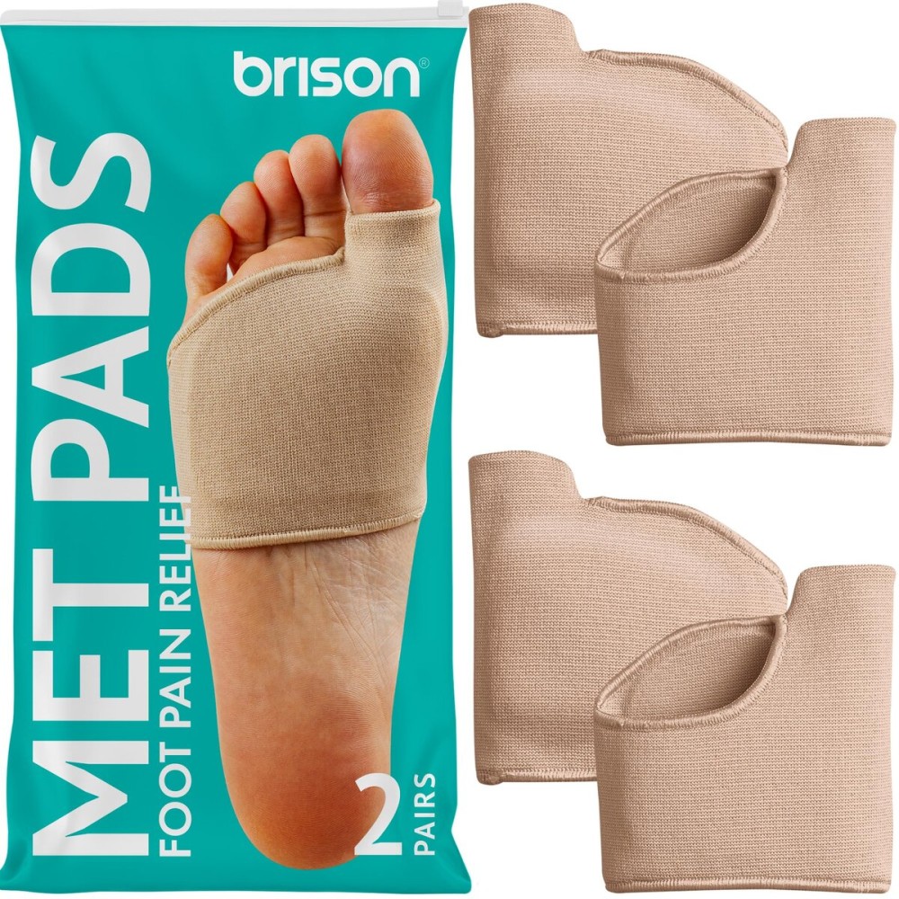 Brison Podiatrist-Designed Metatarsal Pads for Women & Men - Ball of Foot Cushions Pain Relief Gel Sleeves Metatarsalgia Mortons Neuroma Calluses - 2 Pairs (Beige, Large) M 9-11 / W 11-13