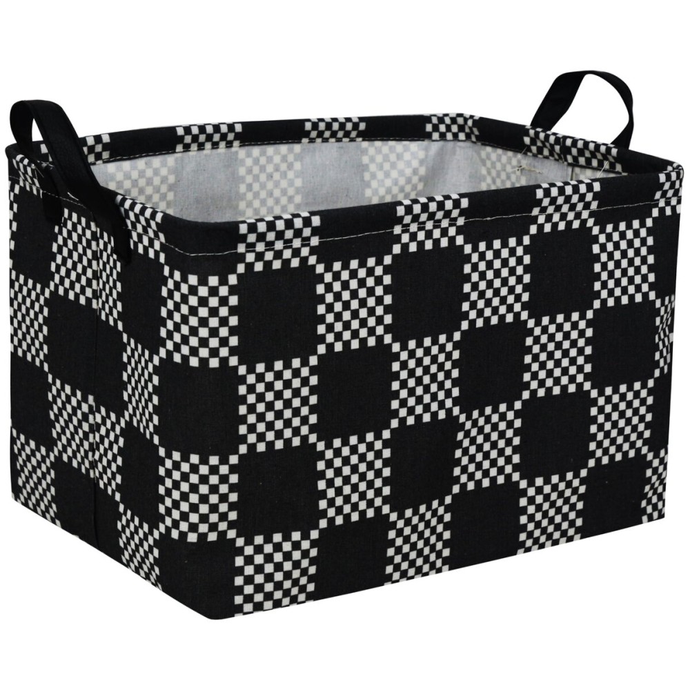 Essme Rectangular Boys Basket,Kids Storage Basket with Handles for Room Decor,Car Storage BinBlack grid