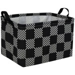 Essme Rectangular Boys Basket,Kids Storage Basket with Handles for Room Decor,Car Storage BinBlack grid