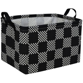 Essme Rectangular Boys Basket,Kids Storage Basket with Handles for Room Decor,Car Storage BinBlack grid