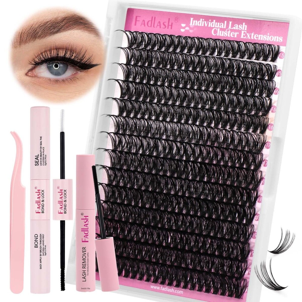 DIY Lash Extension Kit Individual Lashes Clusters Lash Bond and Seal, Clusters Lash Glue Remover and Eyelash Tweezers for Eyelash Extensions Home Use (40D-0.07D, 15-20mm, Kit)