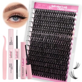 DIY Lash Extension Kit Individual Lashes Clusters Lash Bond and Seal, Clusters Lash Glue Remover and Eyelash Tweezers for Eyelash Extensions Home Use (40D-0.07D, 15-20mm, Kit)