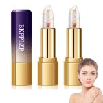 BKPPLZP 2 Pack Crystal Flower Jelly Lipstick,Magic Color Changing Lipstick,PH Clear Temperature Color Changing Lip Gloss,Lip Balm,Long Lasting Nourishing Moisturizing Lip Stick Set H02+03
