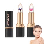 BKPPLZP 2 Pack Crystal Flower Jelly Lipstick,Magic Color Changing Lipstick,PH Clear Temperature Color Changing Lip Gloss,Lip Balm,Long Lasting Nourishing Moisturizing Lip Stick Set X01+02