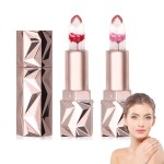 BKPPLZP 2 Pack Crystal Flower Jelly Lipstick,Magic Color Changing Lipstick,PH Clear Temperature Color Changing Lip Gloss,Lip Balm,Long Lasting Nourishing Moisturizing Lip Stick Set D01+02
