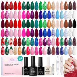 Beetles Christmas Gel Nail Polish Set, Glitz Galaxy UV LED Soak Off Gel Kits, 44Pcs Burgundy Red Gold Green Silver Blue Pink Sparkle Shade with Base Top Coat Winter Manicure Gift for Women