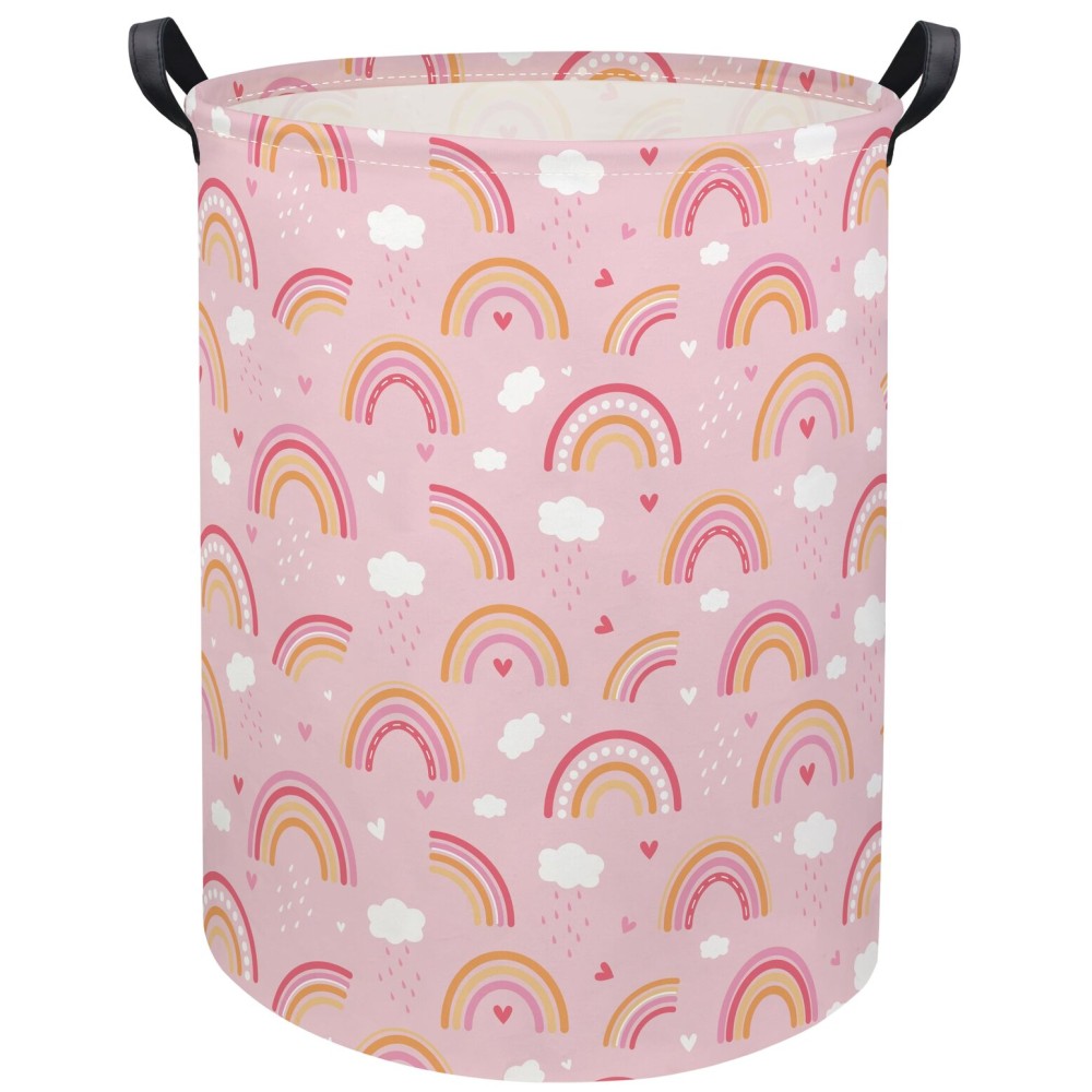 TIBAOLOVER Rainbow Pink Baby Laundry Basket Baby Hamper Kids Hamper Basket Toy Storage Bin for Boys Room Decor Baby Nursery Hamper Gift Baskets for Bedroom Bathroom(Pink Rainbow)