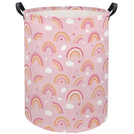 TIBAOLOVER Rainbow Pink Baby Laundry Basket Baby Hamper Kids Hamper Basket Toy Storage Bin for Boys Room Decor Baby Nursery Hamper Gift Baskets for Bedroom Bathroom(Pink Rainbow)