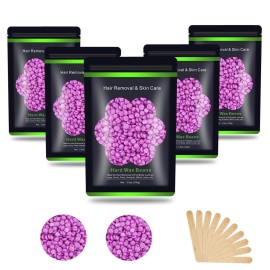 Auperwel Hard Wax Beads for Hair Removal 1.1 lb (17.6 oz) - Sensitive Skin, Brazilian, Face, Bikini, Legs, Eyebrow - Painless Waxing Kit for Women Men, 5 Packs With 10 Wax Sticks
