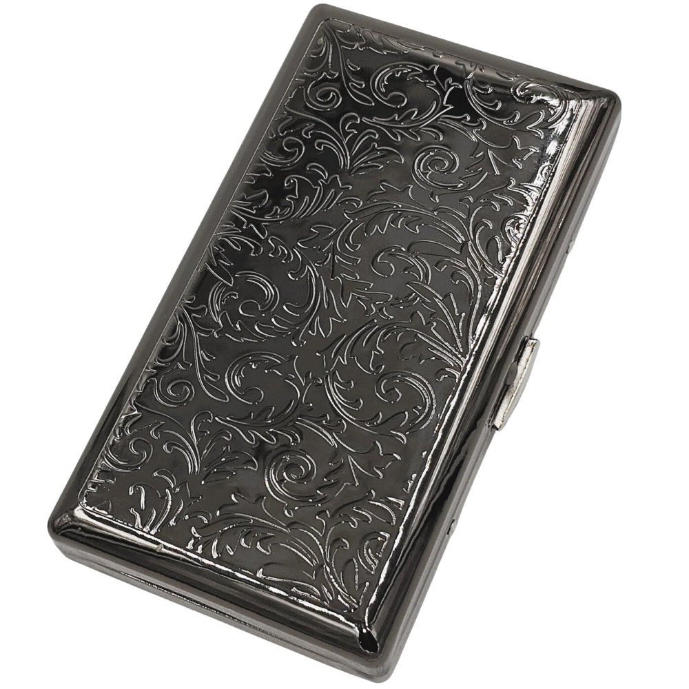 Cigarette Case Victorian Style Metal Holder for Regular, King and 100\'s Size Pocket Protective Security Wallet (ES100,Black)