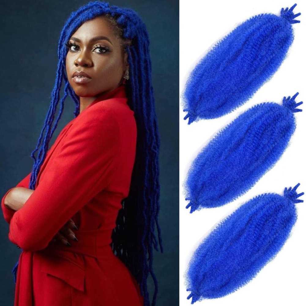 Afro Twist Hair 18 Inch 3 Packs, Springy Afro Twist Hair Pre Fluffed Spring Twist Hair Pre Separated Wrapping Hair for Soft Locs Hair Extensions (18 Inch (Pack of 3), Blue)