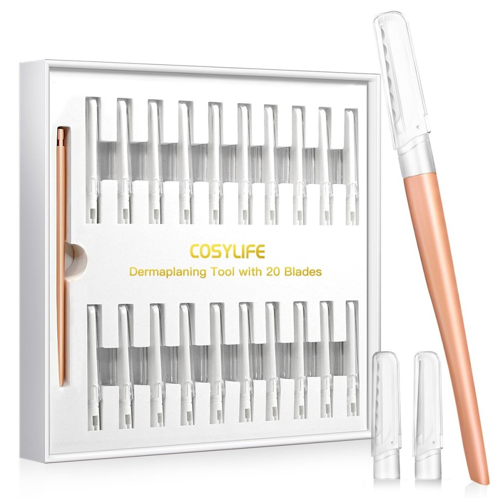Dermaplaning Tool for Face Exfoliation, with 20 Replaceable Blades, Facial Shaver/Eyebrow Razor, Peach Fuzz Removal Eyebrow Shaper for Women, Easy to Use Dermaplaner Help Exfoliate and Smooth Skin