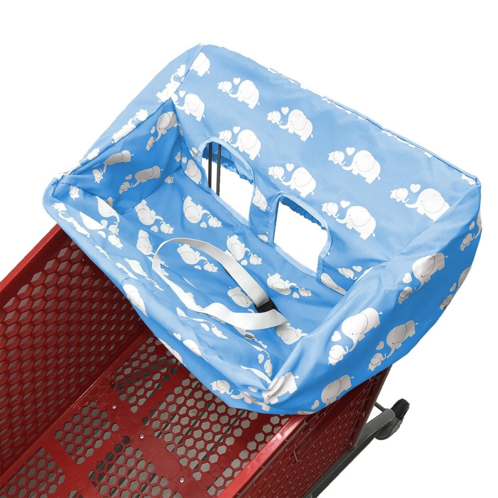 Brain Architect Child Portable Shopping Cart Cover | High Chair and Grocery Cart Covers for Babies, Kids, Infants & Toddlers  Includes Free Carry Bag  (Simple Blue Elephant)
