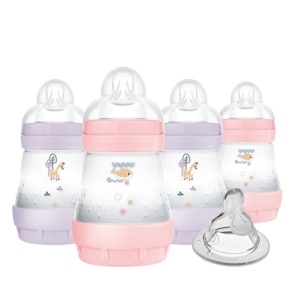MAM 5oz Easy Start Anti-Colic Baby Bottles, Slow Flow with Bonus Medium Flow Nipple, Reduces Colic, Gas, & Reflux, Easy-to-Clean, BPA-Free, Baby Bottles for Newborns, 0-3 Months