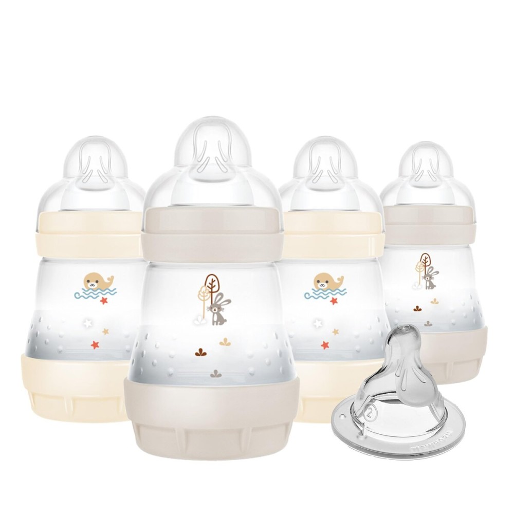 MAM 5oz Easy Start Anti-Colic Baby Bottles, Slow Flow with Bonus Medium Flow Nipple, Reduces Colic, Gas, & Reflux, Easy-to-Clean, BPA-Free, Baby Bottles for Newborns, 0-3 Months