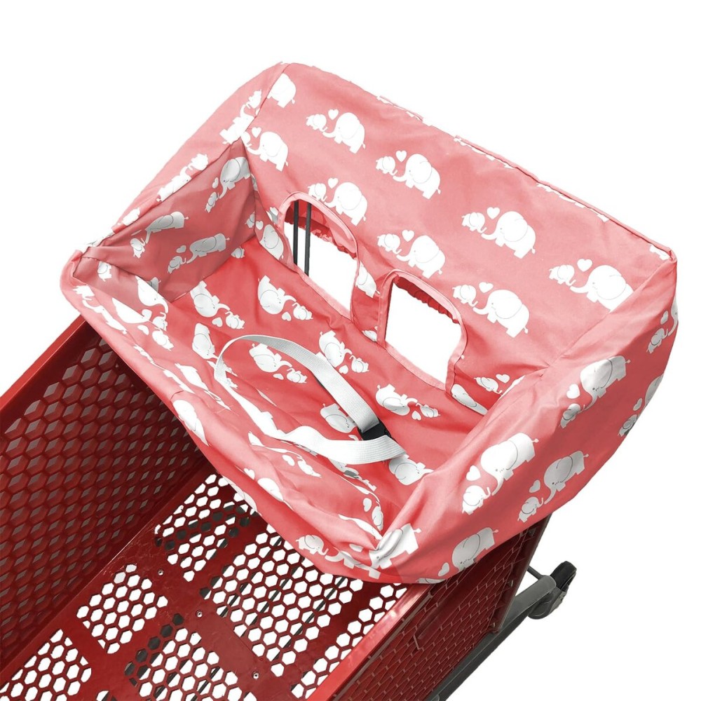Brain Architect Child Portable Shopping Cart Cover | High Chair and Grocery Cart Covers for Babies, Kids, Infants & Toddlers  Includes Free Carry Bag  (Simple Pink Elephant)