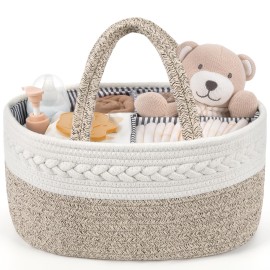 Maliton Extra Large Diaper Caddy Organizer, Cotton Rope Nursery Basket, Portable Organizer for Changing Table, Car, Diaper Storage for Baby Stuff for Newborn