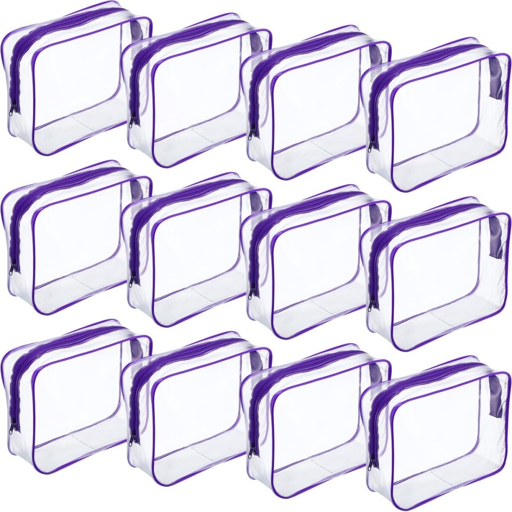 Weewooday 12 Pieces Clear Makeup Bags Cosmetic Storage Bags PVC Zipper Pouches Travel Waterproof Makeup Plastic Case for Women Organizing Toiletries Traveling Bathroom(Large,Purple)