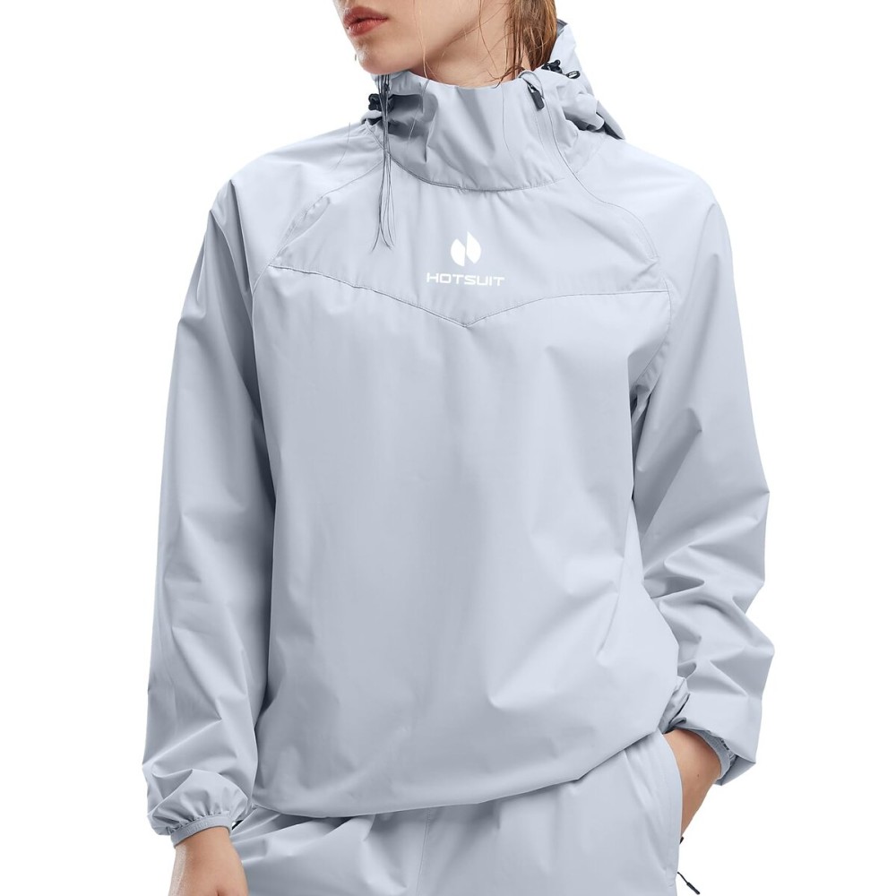 HOTSUIT Sauna Jacket for Women Odorless Sweat Jacket for Women Weight Loss Anti Rip Sauna Suit for Workout Gym, Baby Blue, XXL