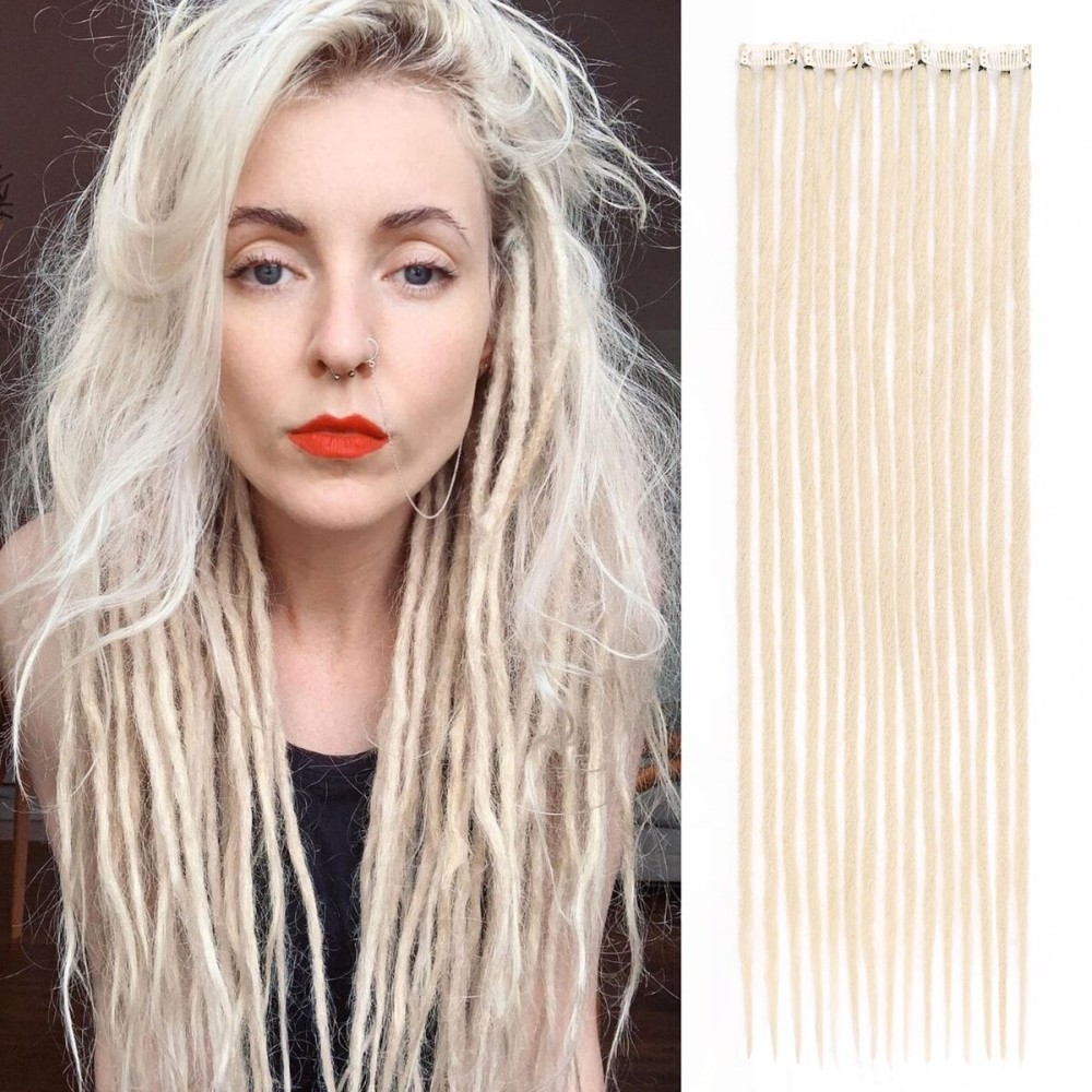 Leeven Clip In Dreadlock Extensions 24 Inch 5 PCS Blonde 15 Strands Synthetic Dreads Handmade Soft Loc Extensions Reggae Style Hippe Dreads for Women Men