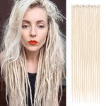 Leeven Clip In Dreadlock Extensions 24 Inch 5 PCS Blonde 15 Strands Synthetic Dreads Handmade Soft Loc Extensions Reggae Style Hippe Dreads for Women Men