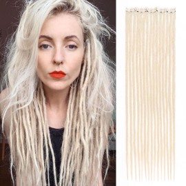Leeven Clip In Dreadlock Extensions 24 Inch 5 PCS Blonde 15 Strands Synthetic Dreads Handmade Soft Loc Extensions Reggae Style Hippe Dreads for Women Men