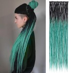 Leeven Clip In Dreadlock Extensions 24 Inch 5 PCS Ombre Green 15 Strands Synthetic Dreads Handmade Soft Loc Extensions Reggae Style Hippe Dreads for Women Men