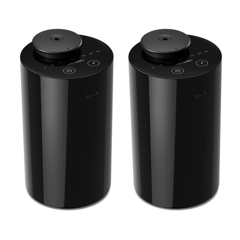 Airversa Waterless Diffuser for Essential Oil, Car Diffsuer, Battery Operated Nebulizer, 0.7 Fl Oz/ 20mL, Mini Scent Air Machine, 3 Timers & 3 Mist Levels for Home, Room, Office - AN6 Black 2 Pack