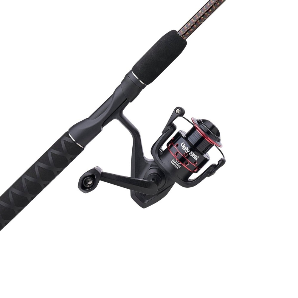 Ugly Stik GX2 Spinning Reel and 7\' Fishing Rod Combo Travel Kit, Includes Cloth Travel Bag, 4-Piece, Graphite and Fiberglass Rod with Clear Tip Design