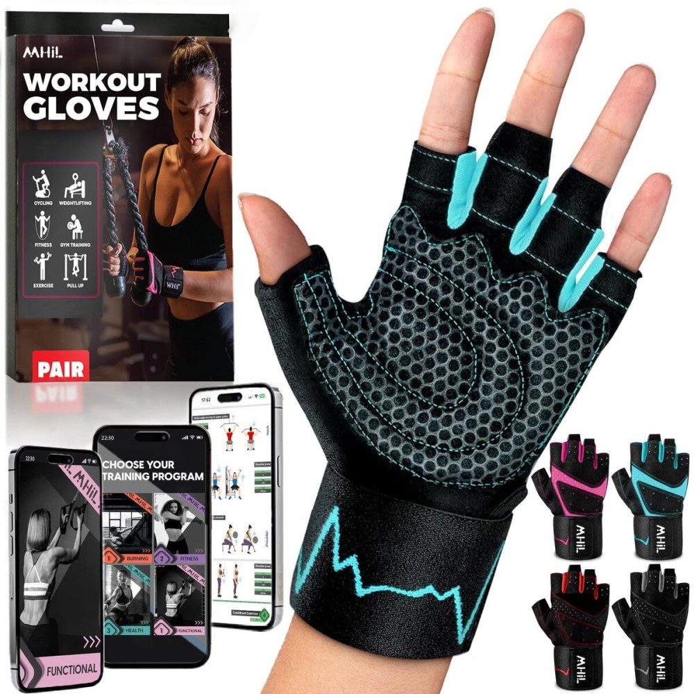 MhIL Workout Gloves for Women - Breathable Gym Gloves for Women with Palm Protection and Enhanced Grip - Padded Weight Lifting Glove for Womens with Wrist Wraps Support Weightlifting Exercise Cycling