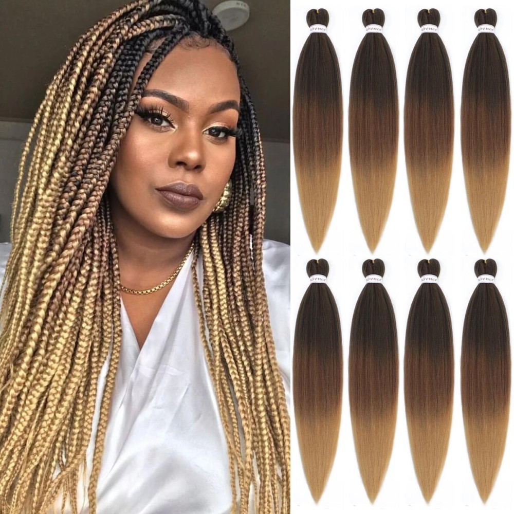 Alrence Pre Stretched Braiding Hair Long Braid 16 Inch 8 Packs Professional Braiding Hair Extensions Synthetic Crochet Twist Braids (16 Inch, 1B/30/27)