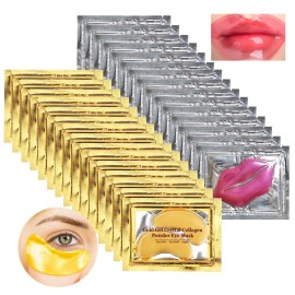 15 Pairs Collagen Crystal Eye Mask and 15 Pcs Collagen Crystal Lip Mask, Under Eye Patches and Lip Pads,Collagen Crystal Mask Set for Moisturizing, Reducing Fine Lines & Dark Circles (Gold and Pink)