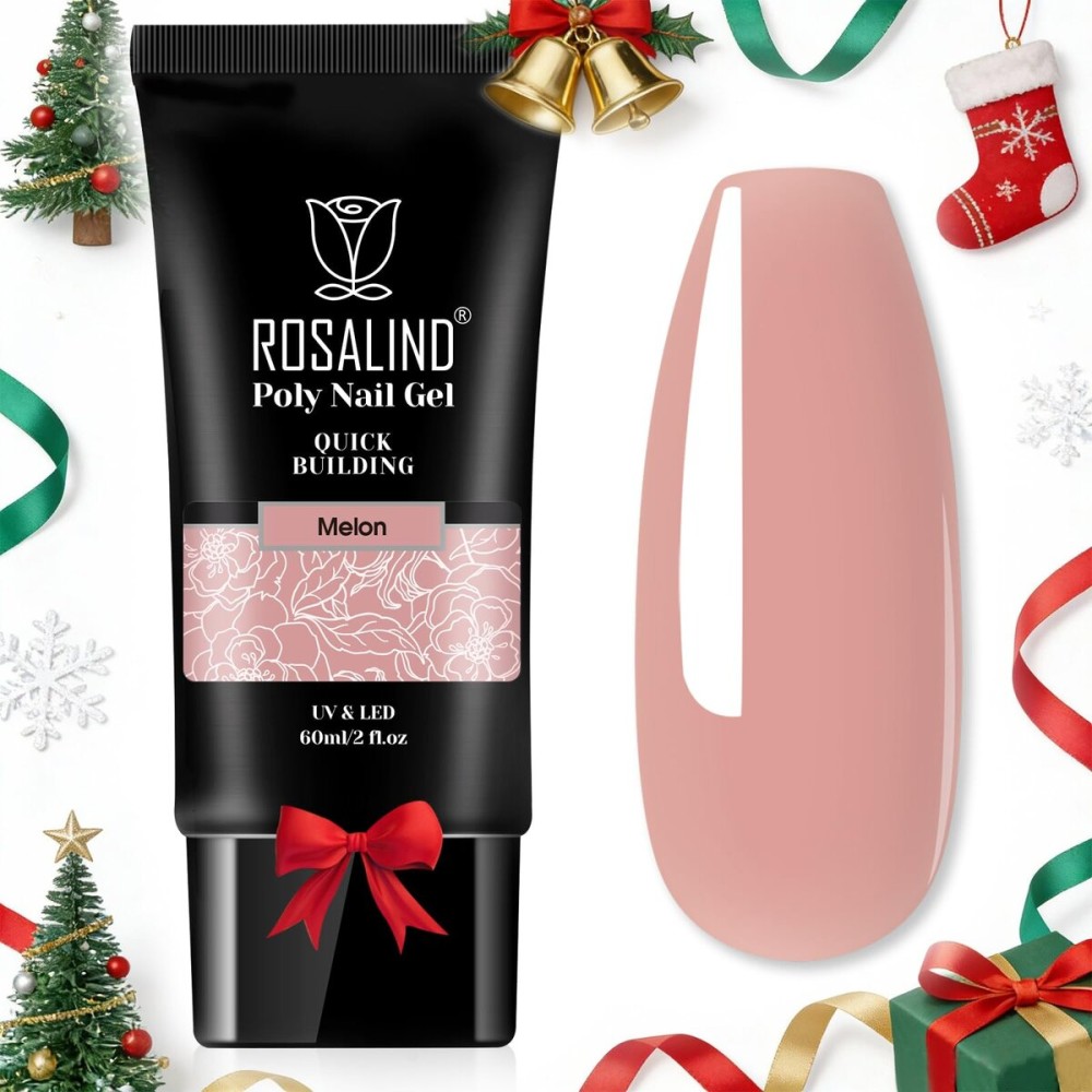 ROSALIND Pink Christmas Poly Nail Gel, 60ml Extension Gels for Nail Art, Natural Color Builder Pink Gel Poly Extension Easy to DIY Use at Home Need UV Lamp