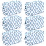 SOIDRAM Checkered Makeup Bag Preppy Cosmetic Bag Bulk Blue Makeup Pouch Personalize Travel Toiletry Bag Organizer Cute DIY Makeup Brushes Storage Bag for Women