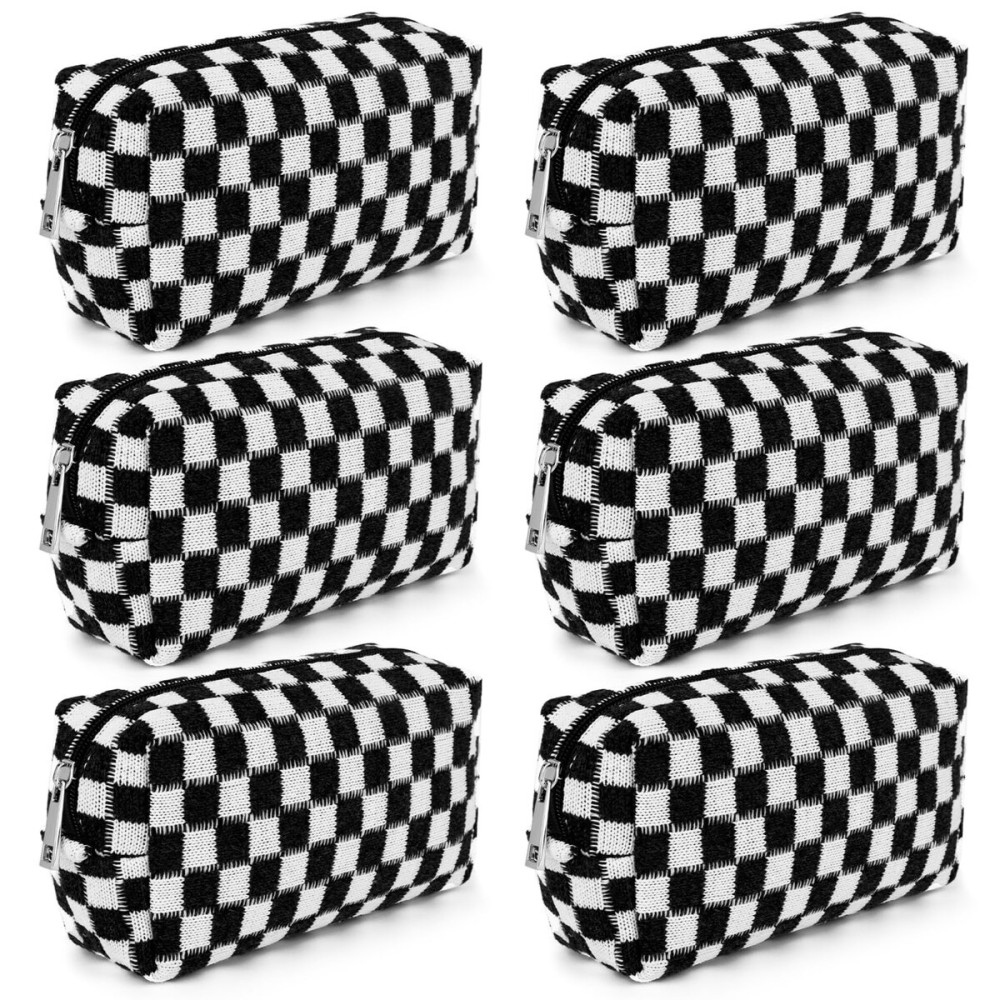 SOIDRAM Checkered Makeup Bag Preppy Cosmetic Bag Bulk Black Makeup Pouch Personalize Travel Toiletry Bag Organizer Cute DIY Makeup Brushes Storage Bag for Women