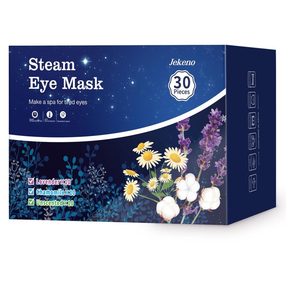 Jekeno Steam Eye Mask, 30 Packs Eye Masks for Dry Eyes, 40-60 Minutes Self Moist Warm Compress Heated Disposable Mask for Sleep, Spa Relaxing Trip Gifts, Travel Essentials for Women Men
