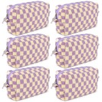 SOIDRAM Checkered Makeup Bag Preppy Cosmetic Bag Bulk Purple Makeup Pouch Personalize Travel Toiletry Bag Organizer Cute DIY Makeup Brushes Storage Bag for Women