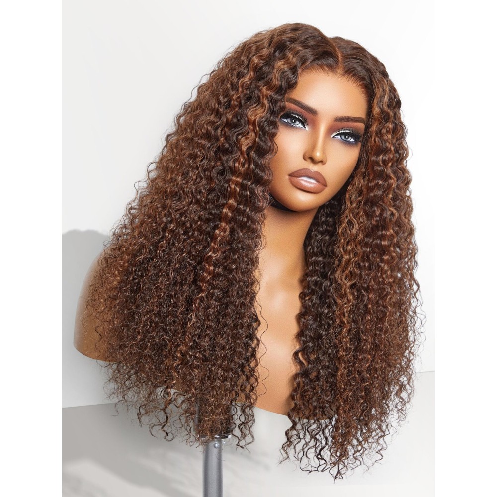 LUVME HAIR 18 Inch Deep Wave Medium Copper Brown Glueless Human Hair Wig Pre Plucked Precut 5x5 Lace Front Wigs
