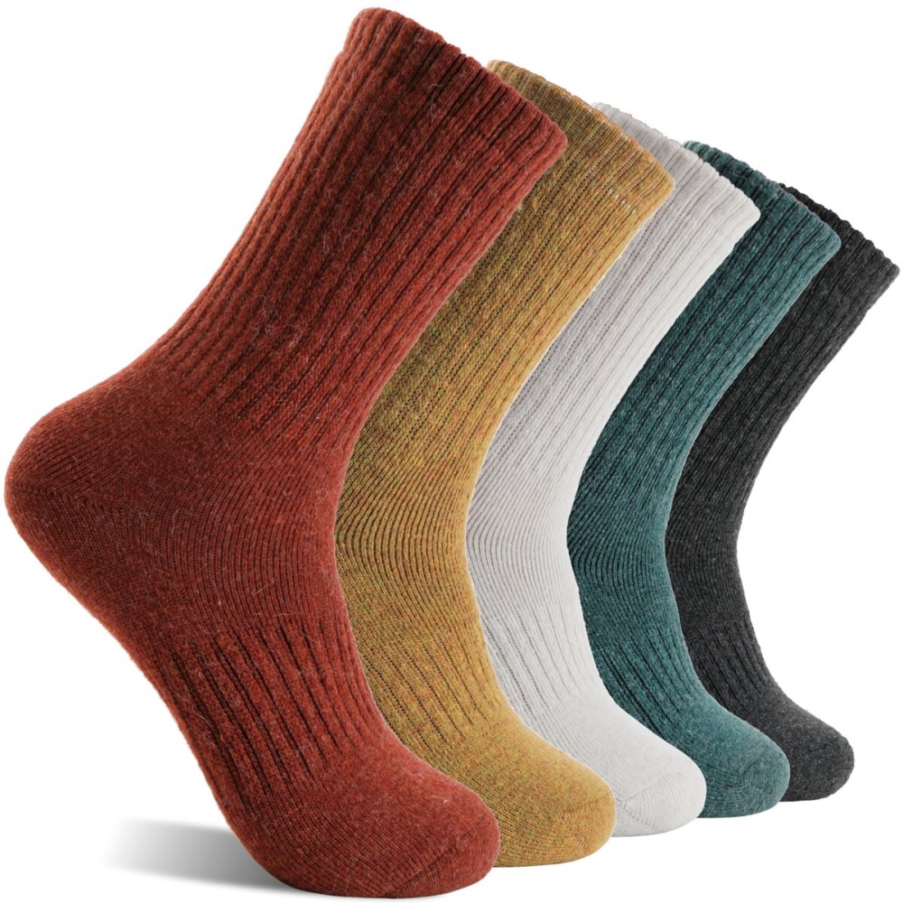 MOGGEI Womens Merino Wool Socks for Hiking Winter Warm Thick Thermal Crew Cozy Cabin Ladies Gift Comfy Boot Work Socks 5 Pairs(Assorted J(5 Pairs))