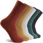 MOGGEI Womens Merino Wool Socks for Hiking Winter Warm Thick Thermal Crew Cozy Cabin Ladies Gift Comfy Boot Work Socks 5 Pairs(Assorted J(5 Pairs))