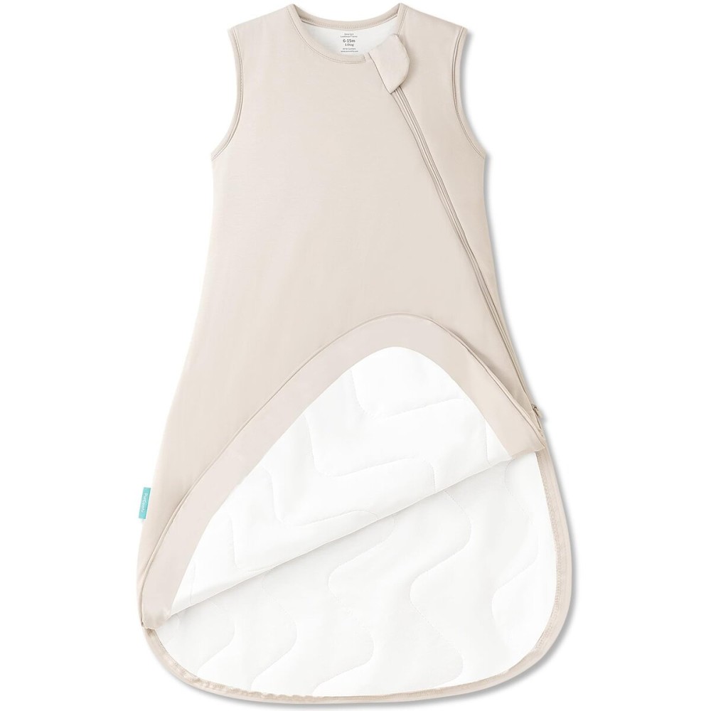 PurComfy Supersoft Sleep Sack 1.0 TOG, Premium Bamboo Viscose Baby Sleeping Bag, 2-Way Safe Zipper Sleep Sacks 0-3 Months (Oat)