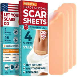Medical Grade Silicone Scar Tape - 1.6x120 - Visible Difference on Surgical & Keloid Scars - Reusable Silicone Scar Sheets - Easy to Use Silicone Tape for Scars