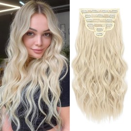 Fliace Clip in Hair Extensions, 6 pcs Natural & Soft Hair & Blends Well Hair Extensions, Dark White Lonng Wavy Hairpieces(20inch, 6pcs,Dark White)