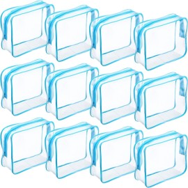Weewooday 12 Pieces Clear Makeup Bags Cosmetic Storage Bags PVC Zipper Pouches Travel Waterproof Makeup Plastic Case for Women Organizing Toiletries Traveling Bathroom(Large,Blue)